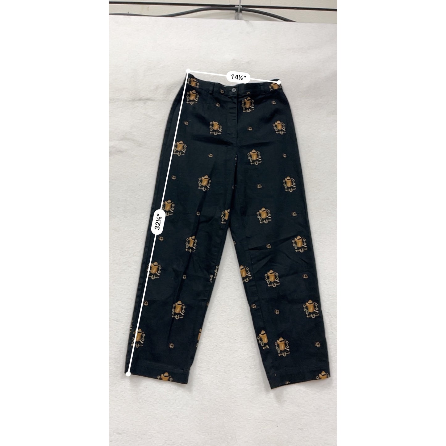 Vintage Talbots Womens Black Pants With Gold Bug & Hat Pattern Stretch Fabric Size 6 #8081