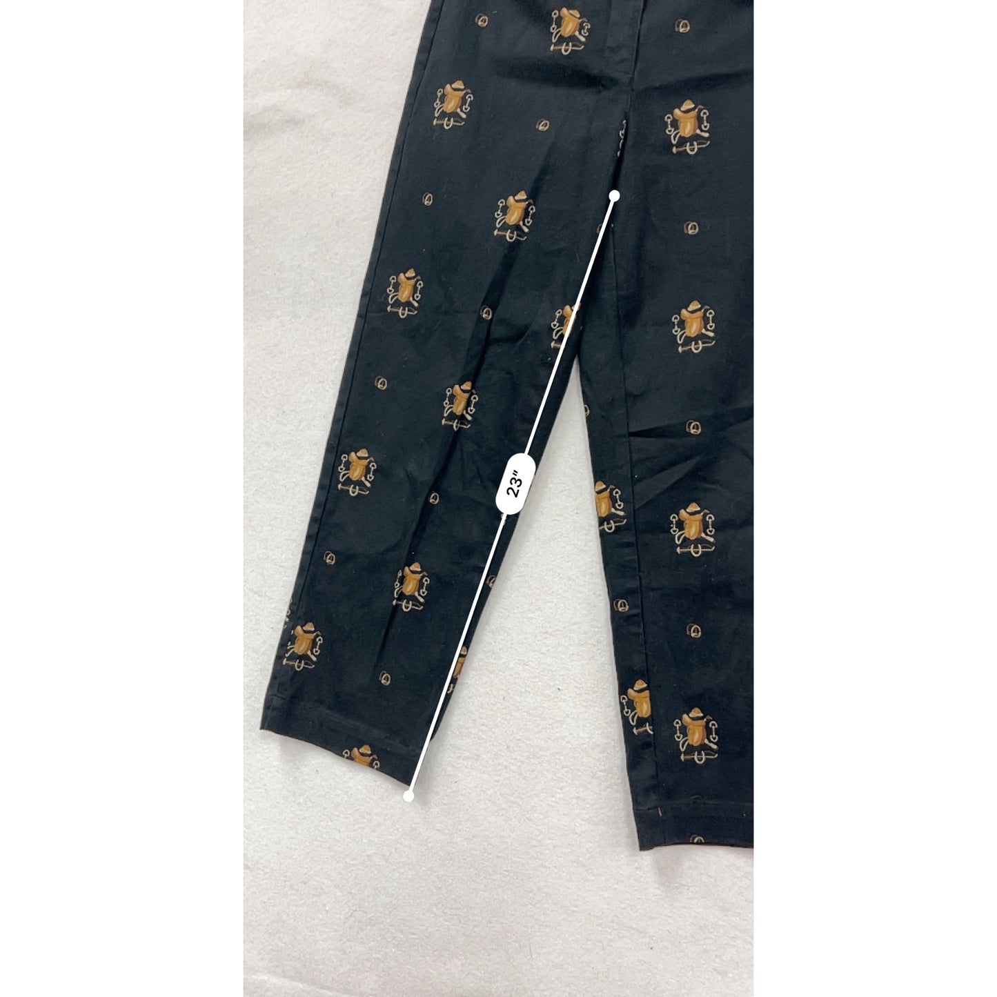 Vintage Talbots Womens Black Pants With Gold Bug & Hat Pattern Stretch Fabric Size 6 #8081