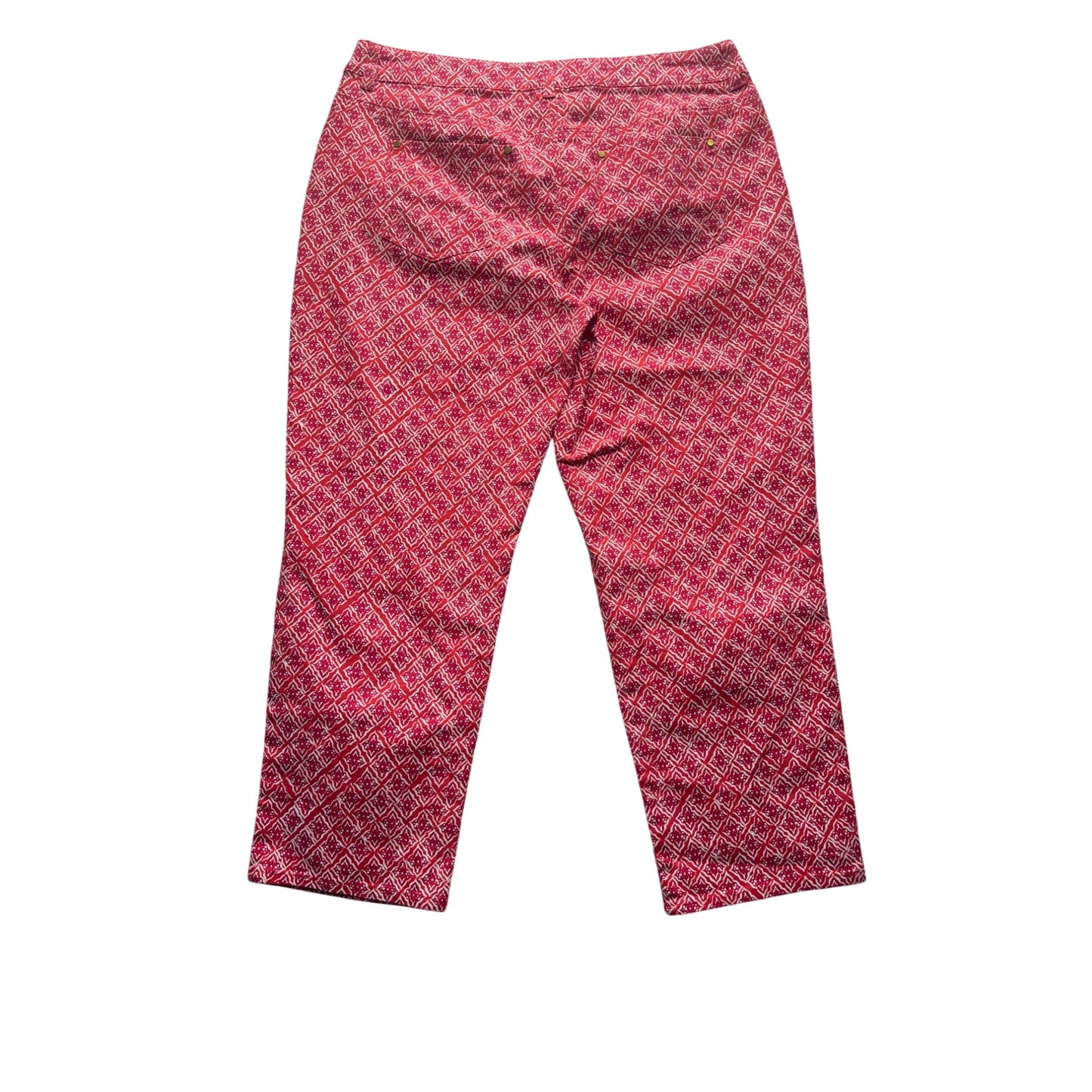 Chicos Red Geometric Print Cotton-Blend Cropped Pants Size 0 Inseam 33 In #9251