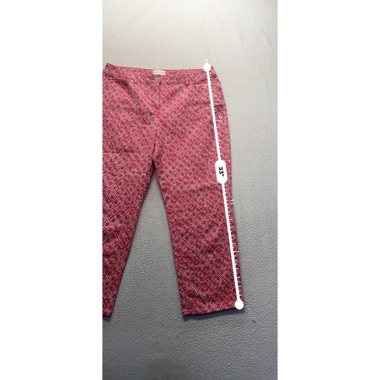 Chicos Red Geometric Print Cotton-Blend Cropped Pants Size 0 Inseam 33 In #9251