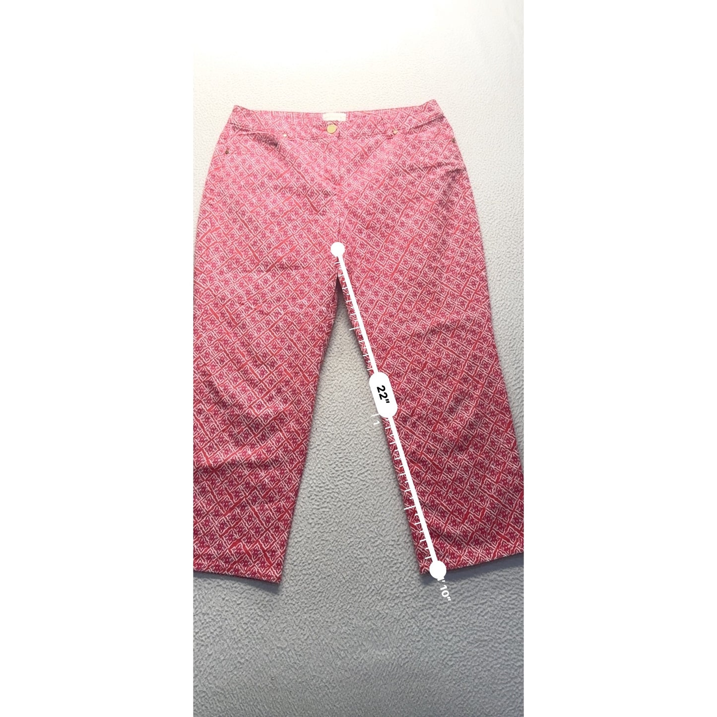 Chicos Red Geometric Print Cotton-Blend Cropped Pants Size 0 Inseam 33 In #9251