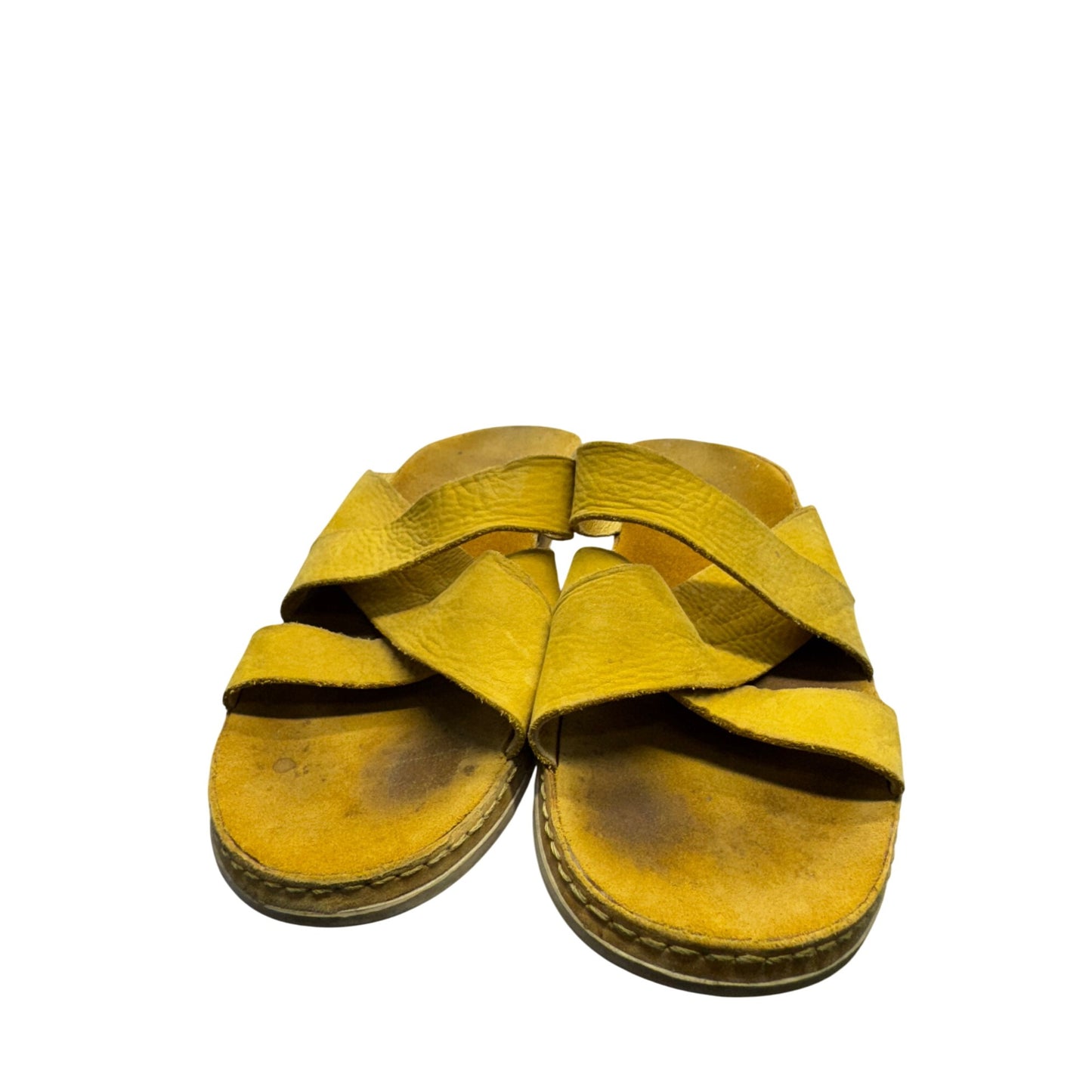 Chaco Yellow Leather Slide Sandals With Crisscross Straps #9297