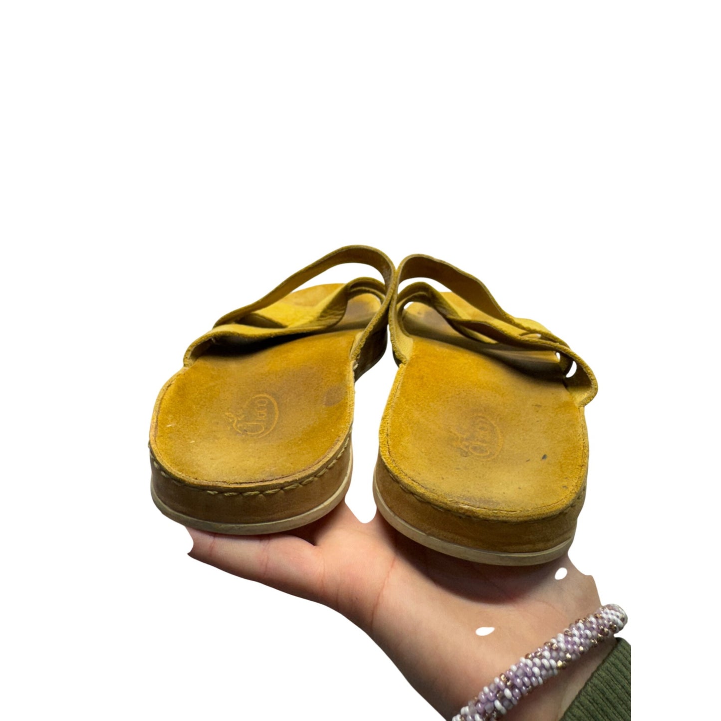 Chaco Yellow Leather Slide Sandals With Crisscross Straps #9297