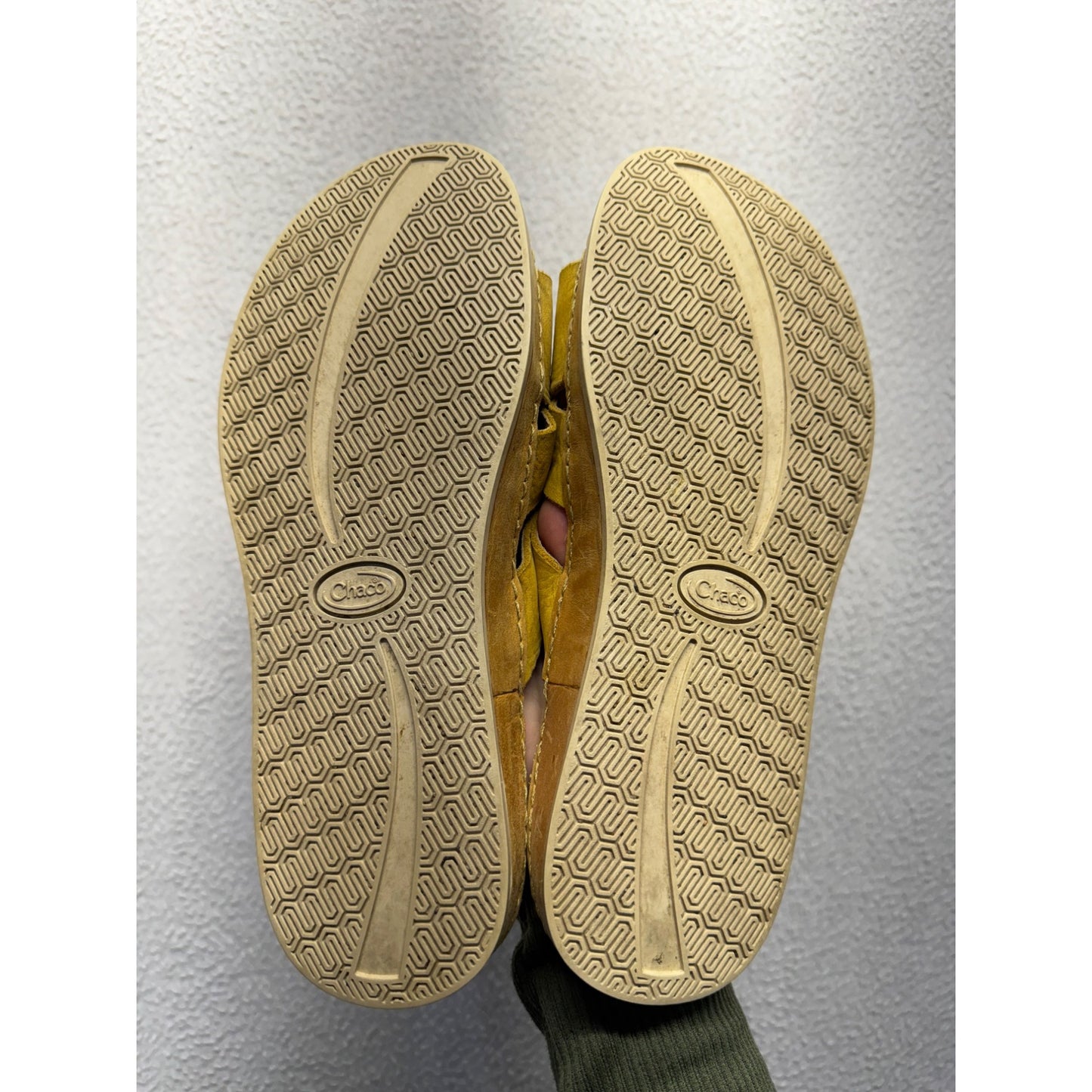 Chaco Yellow Leather Slide Sandals With Crisscross Straps #9297