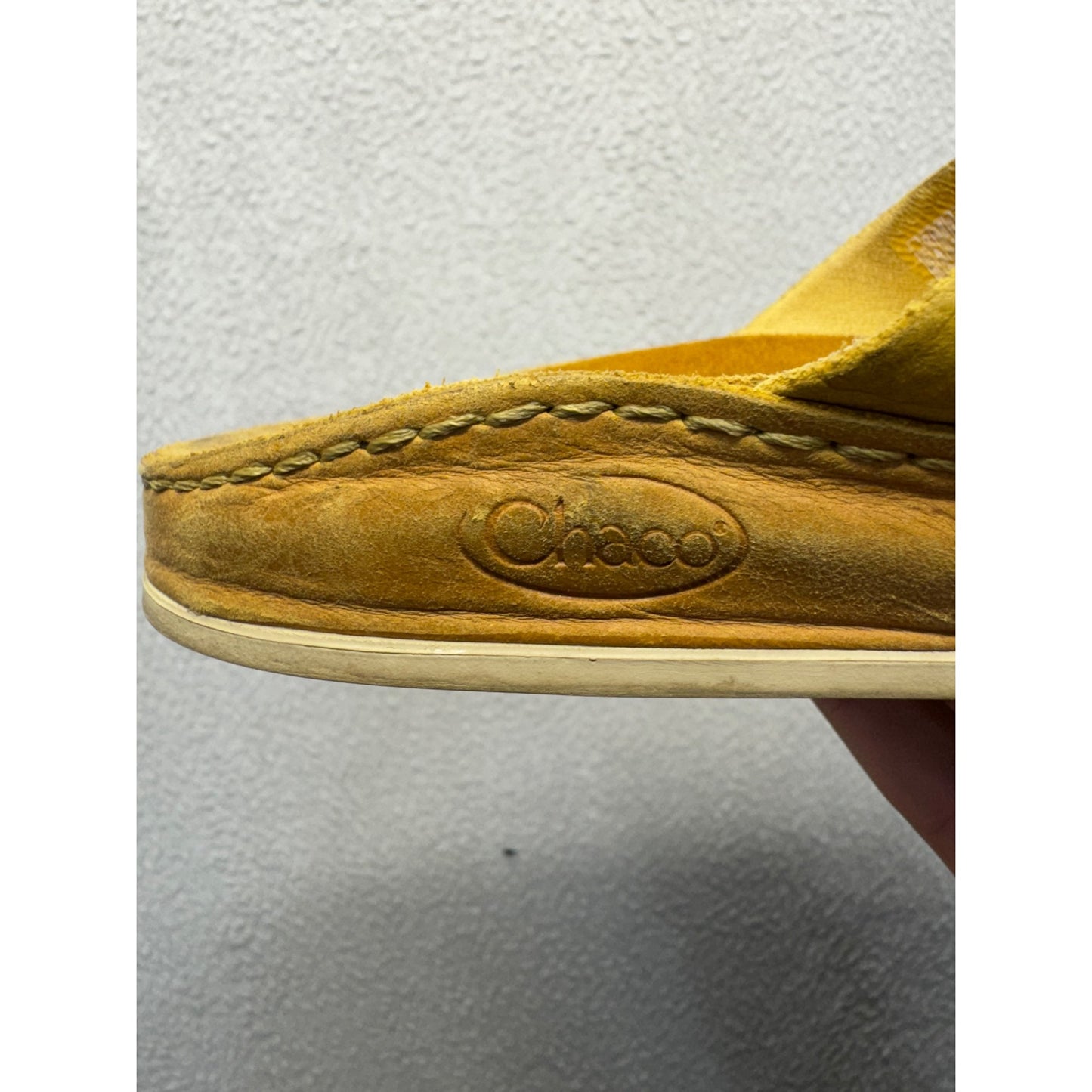 Chaco Yellow Leather Slide Sandals With Crisscross Straps #9297