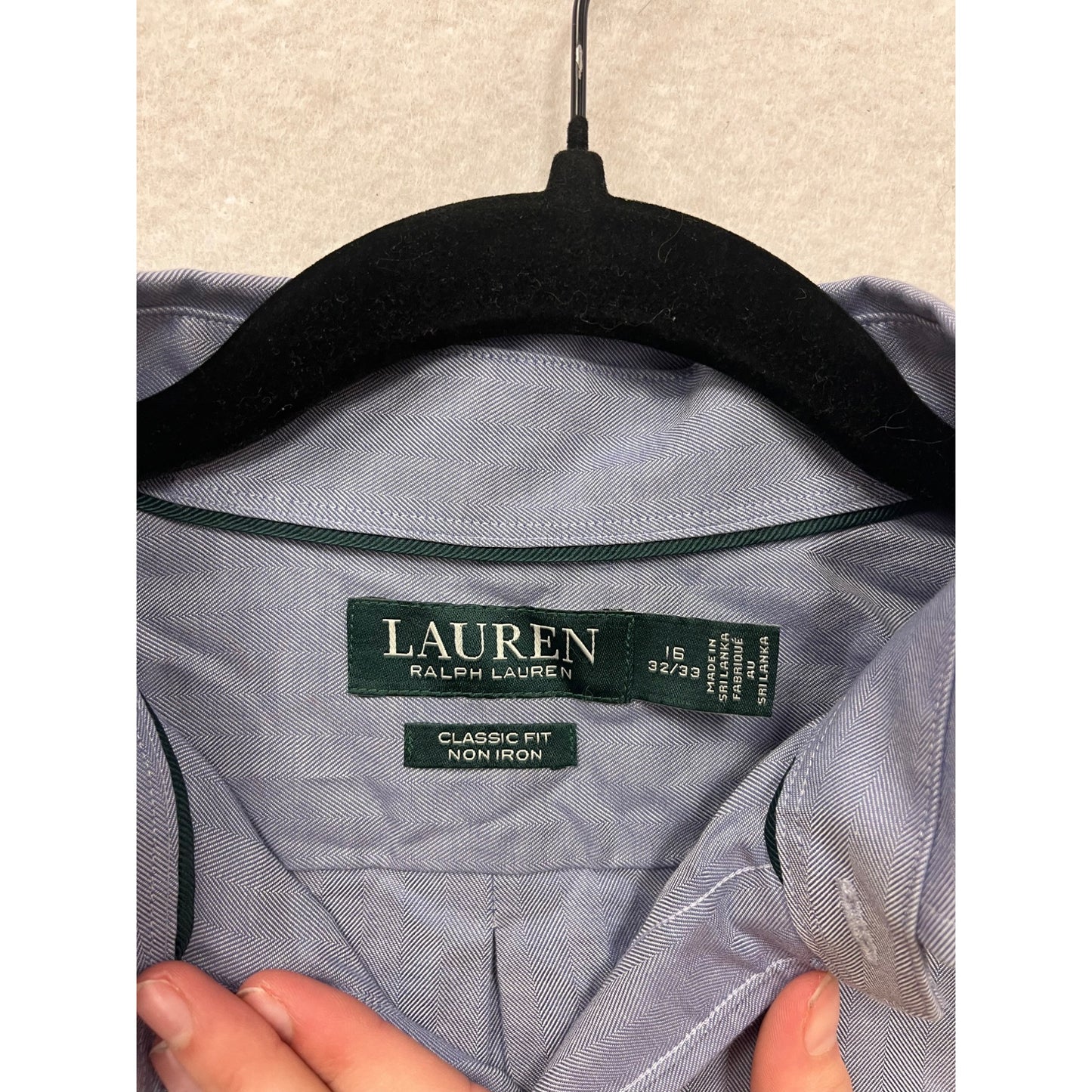 Lauren Ralph Lauren Mens Classic Fit Non-Iron Button-Down Shirt 16 32/33 Blue #6904