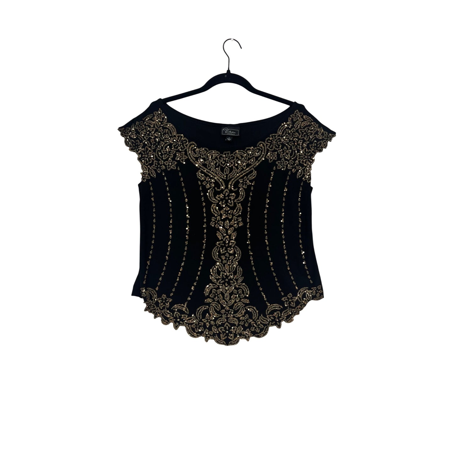 Dressbarn Collection Black & Gold Sequined Top L #308A