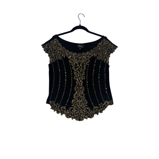 Dressbarn Collection Black & Gold Sequined Top L #308A