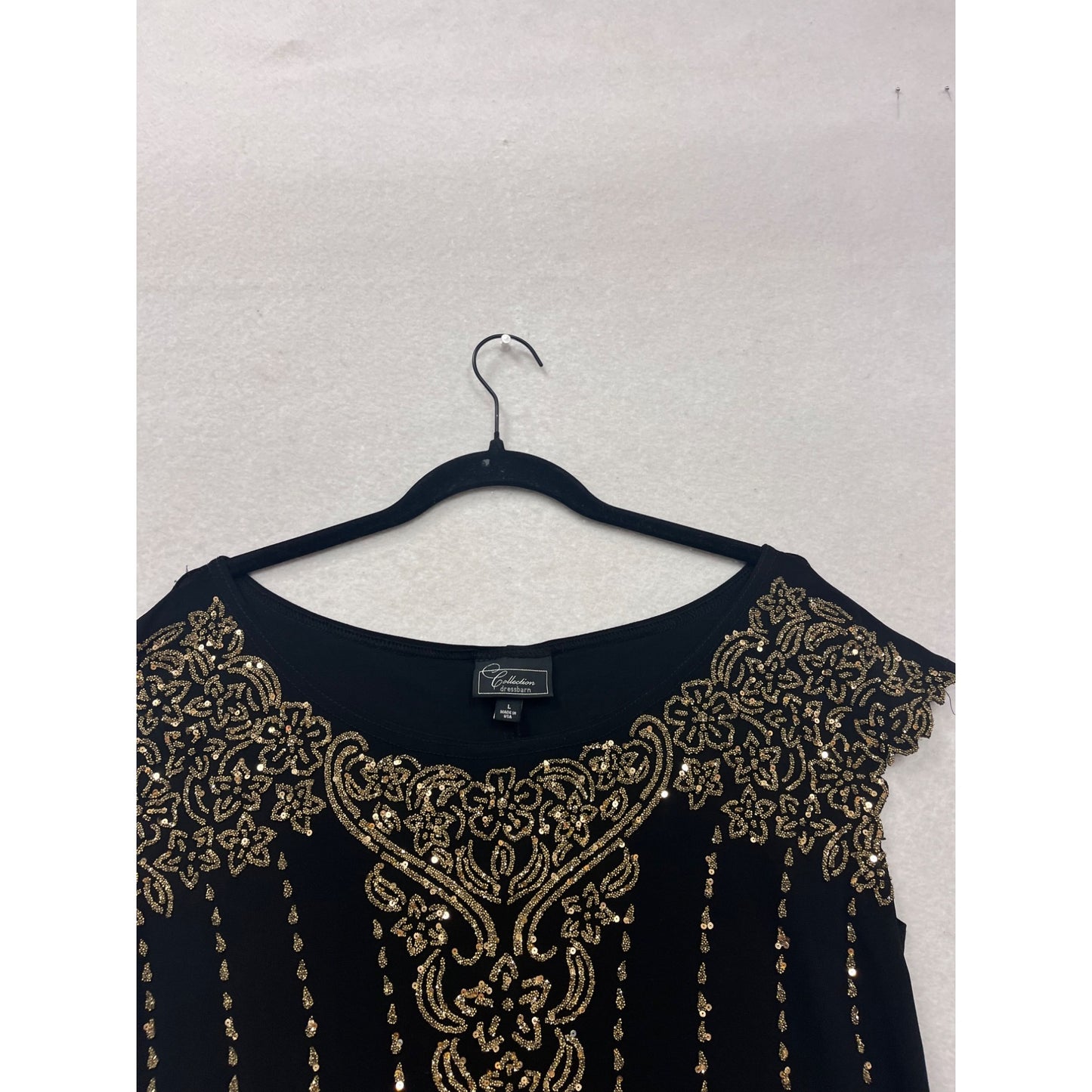 Dressbarn Collection Black & Gold Sequined Top L #308A