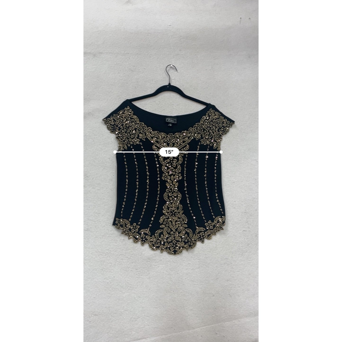 Dressbarn Collection Black & Gold Sequined Top L #308A