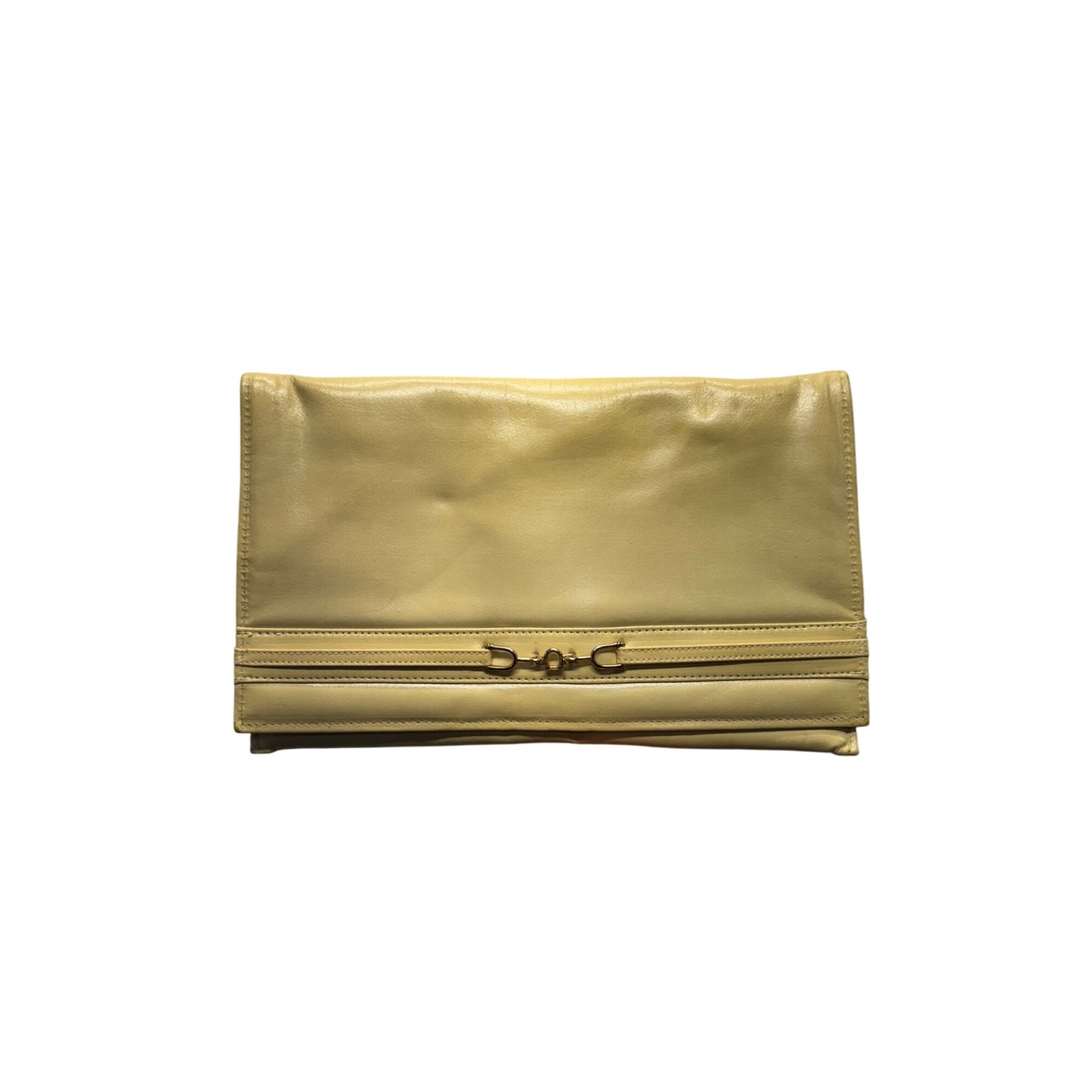 Vintage Mary Ann Rosenfeld Yellow Leather Fold-Over Clutch Closure #9905