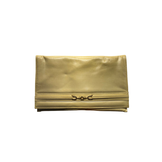 Vintage Mary Ann Rosenfeld Yellow Leather Fold-Over Clutch Closure #9905