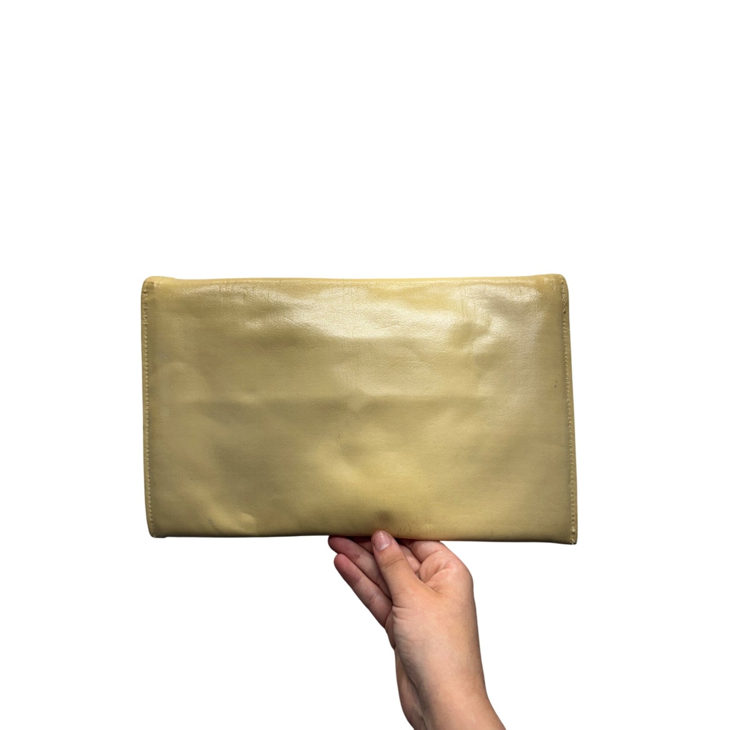 Vintage Mary Ann Rosenfeld Yellow Leather Fold-Over Clutch Closure #9905