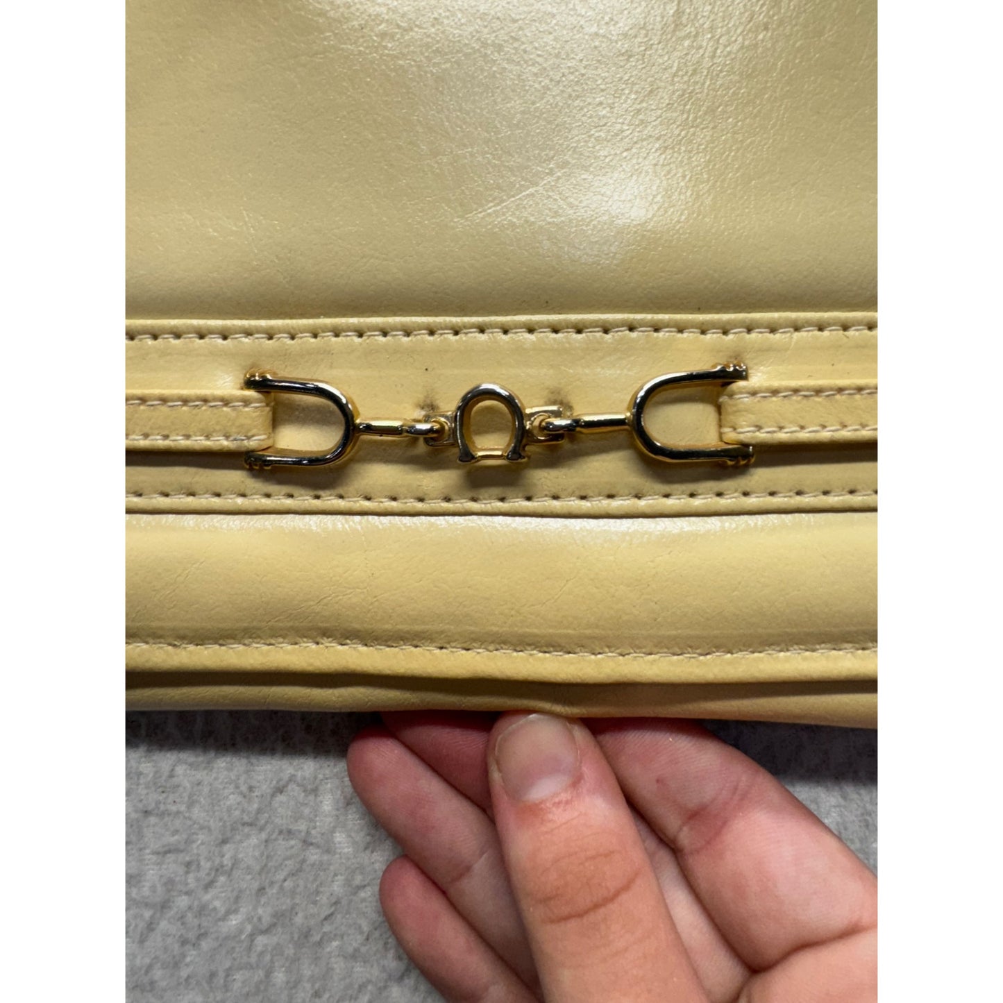 Vintage Mary Ann Rosenfeld Yellow Leather Fold-Over Clutch Closure #9905
