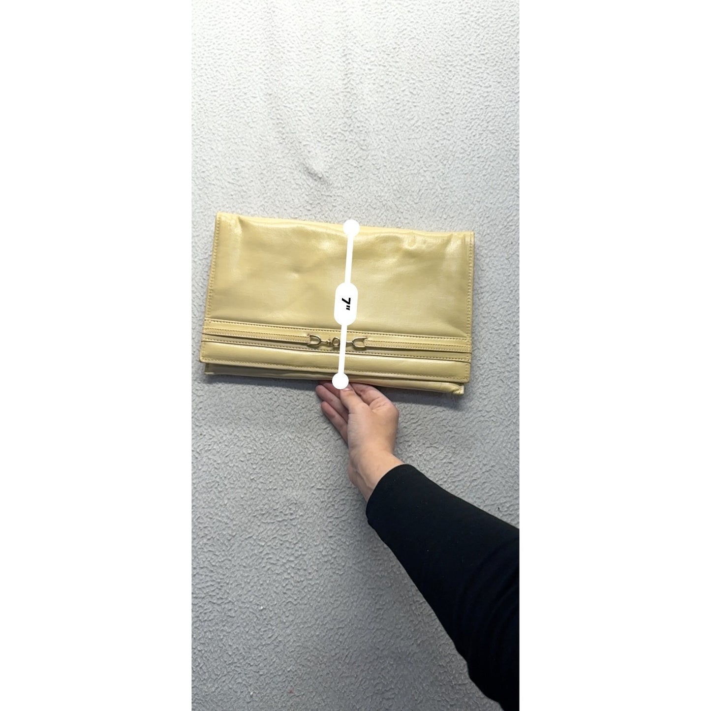 Vintage Mary Ann Rosenfeld Yellow Leather Fold-Over Clutch Closure #9905