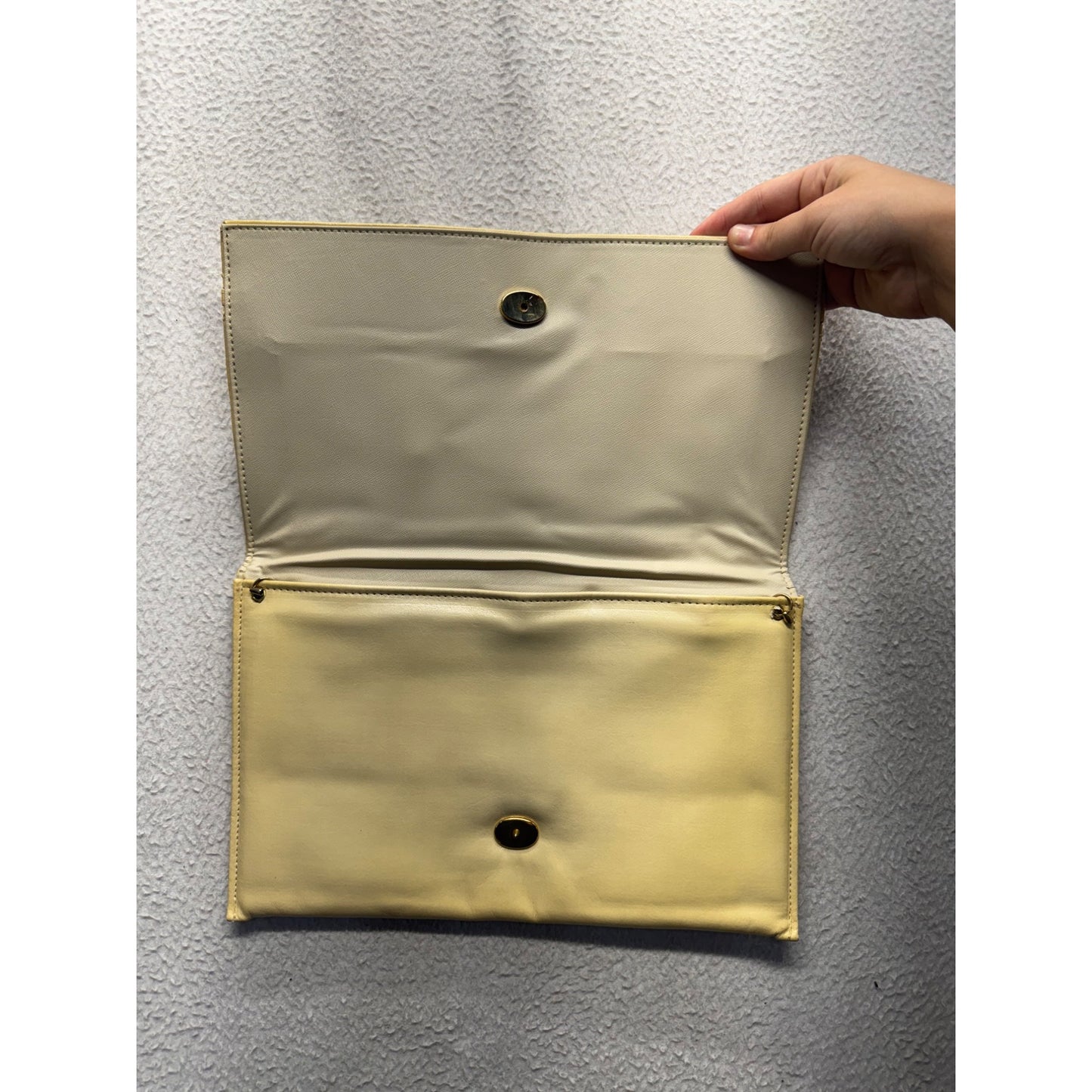 Vintage Mary Ann Rosenfeld Yellow Leather Fold-Over Clutch Closure #9905