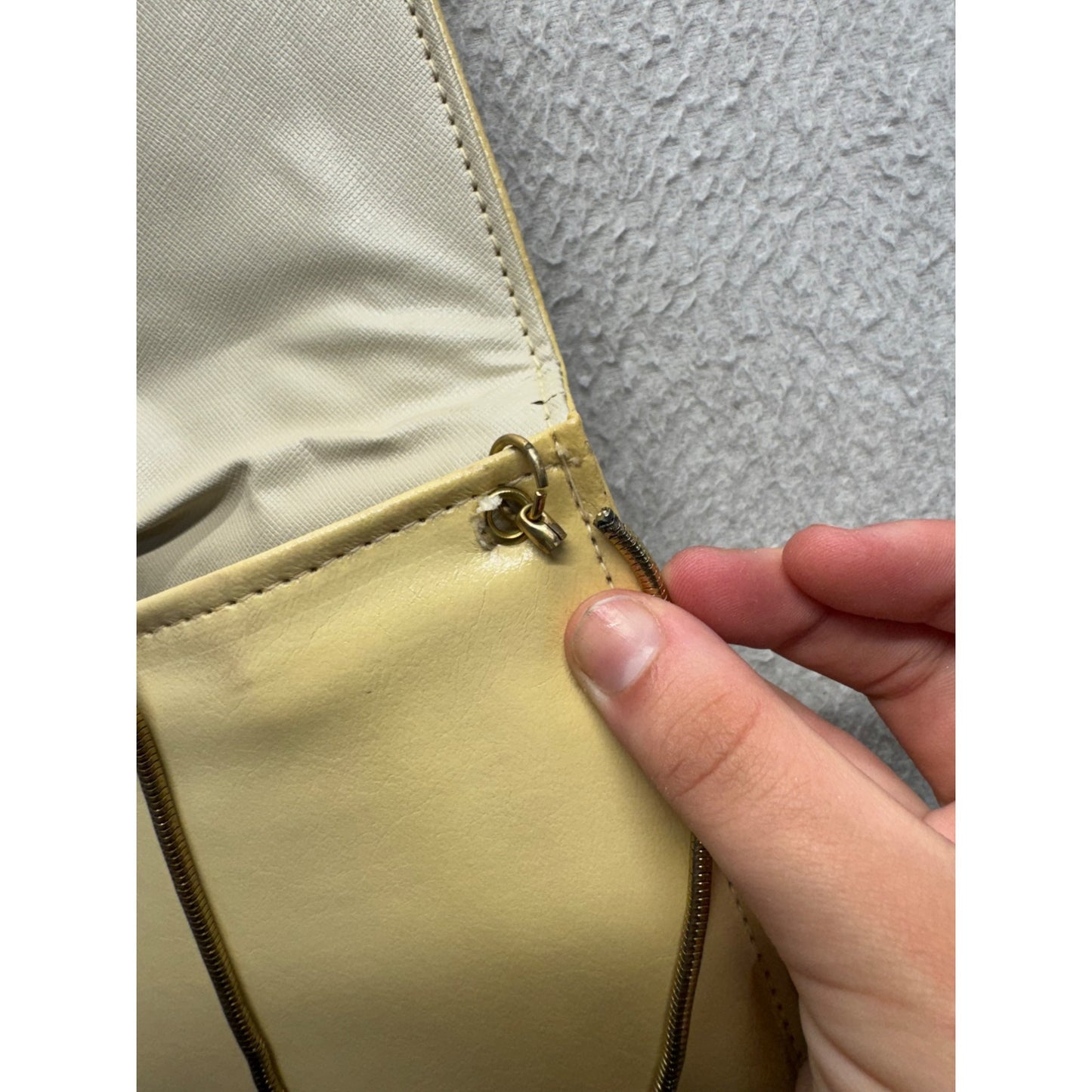 Vintage Mary Ann Rosenfeld Yellow Leather Fold-Over Clutch Closure #9905