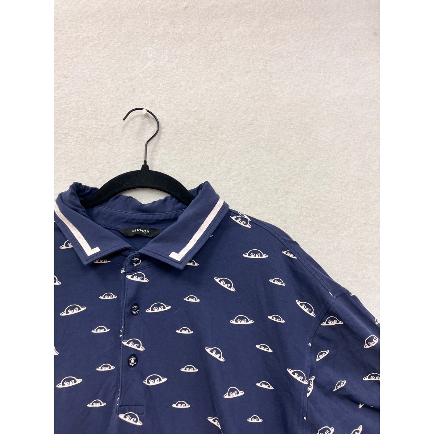 Radmor Mens XL Navy Polo Shirt With White Patterned Design #8930