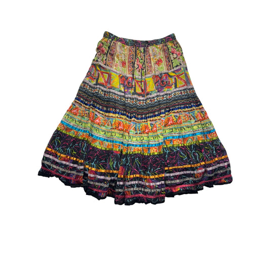 Travelsmith Colorful Boho Maxi Skirt With Drawstring Waist 100% Cotton L #9994