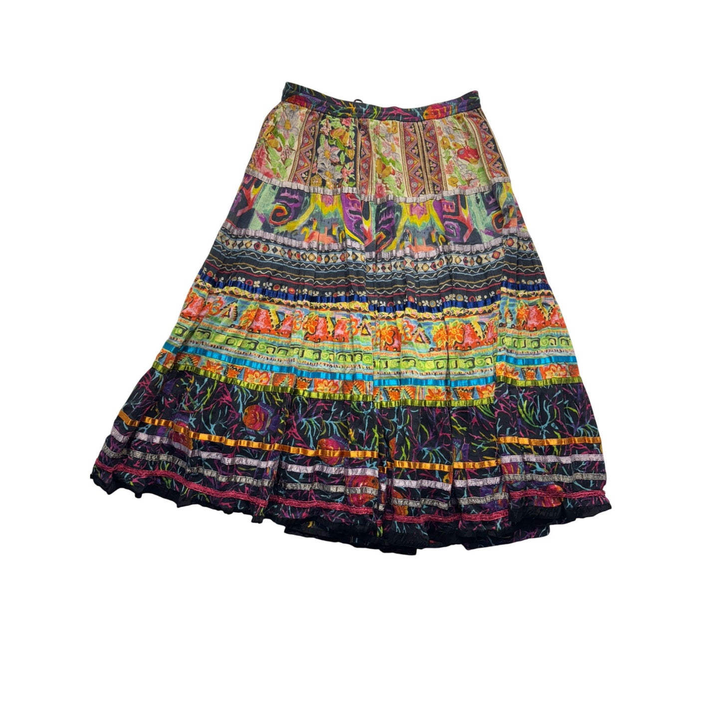 Travelsmith Colorful Boho Maxi Skirt With Drawstring Waist 100% Cotton L #9994