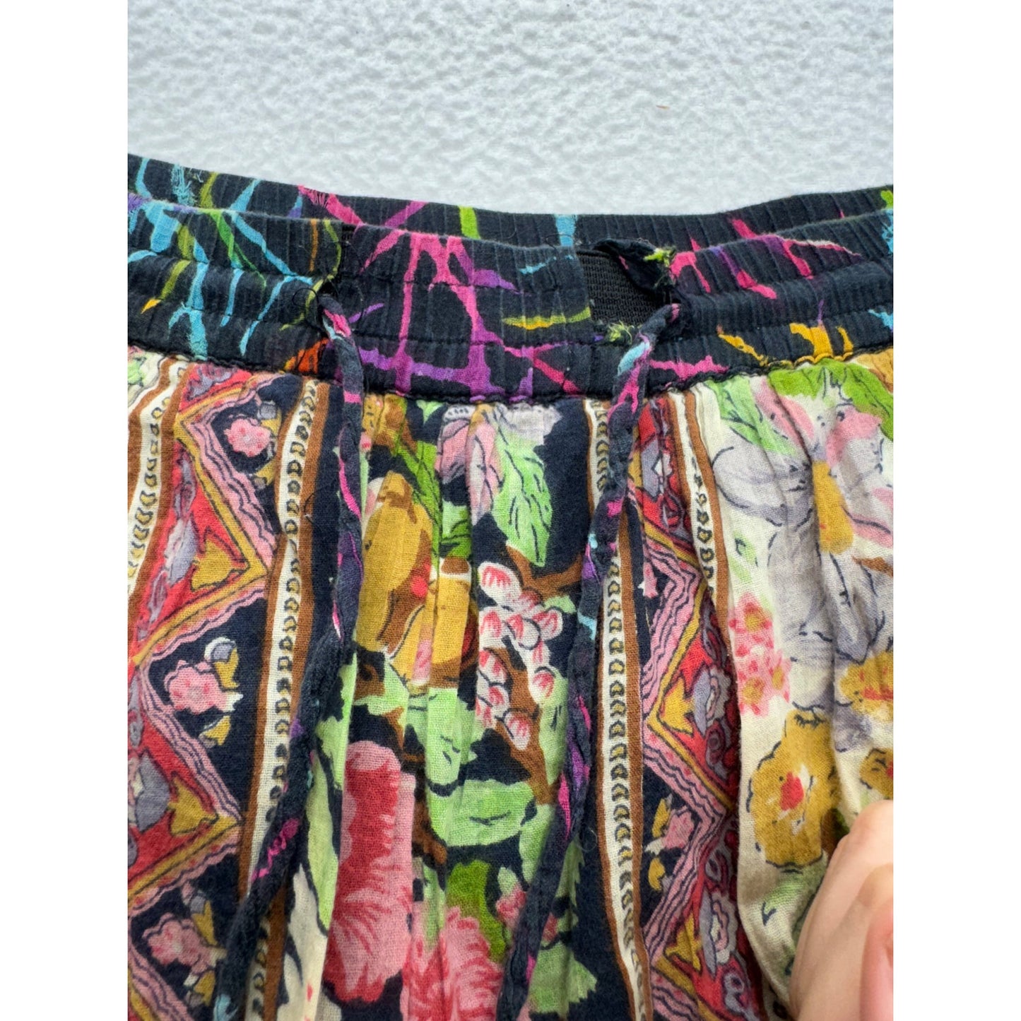 Travelsmith Colorful Boho Maxi Skirt With Drawstring Waist 100% Cotton L #9994