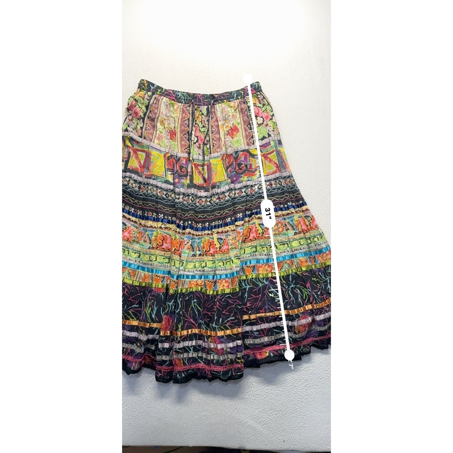 Travelsmith Colorful Boho Maxi Skirt With Drawstring Waist 100% Cotton L #9994