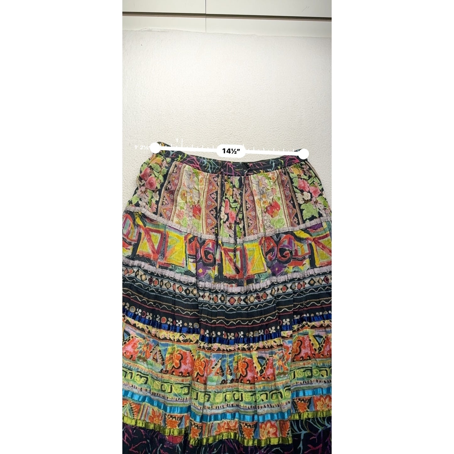 Travelsmith Colorful Boho Maxi Skirt With Drawstring Waist 100% Cotton L #9994