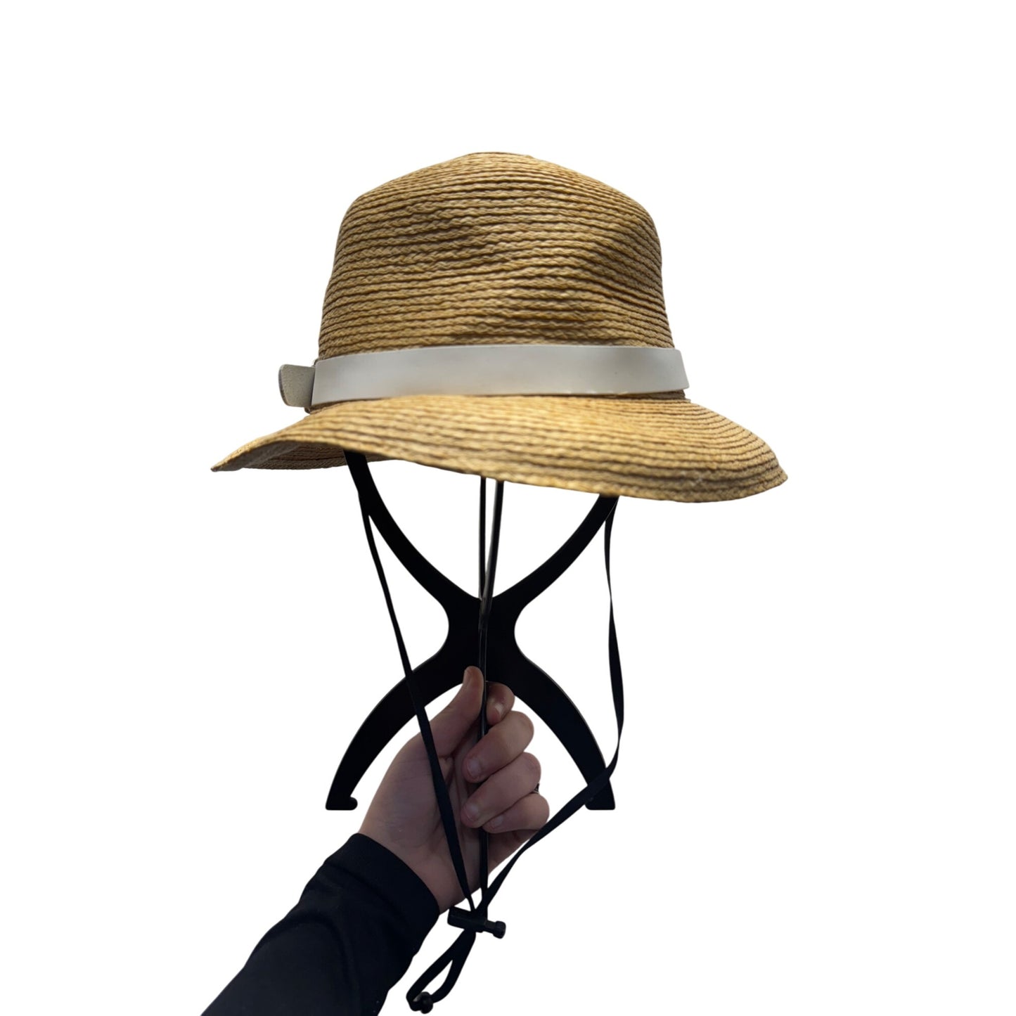 Natural Straw Hat With White Band & Adjustable Chin Strap #9380
