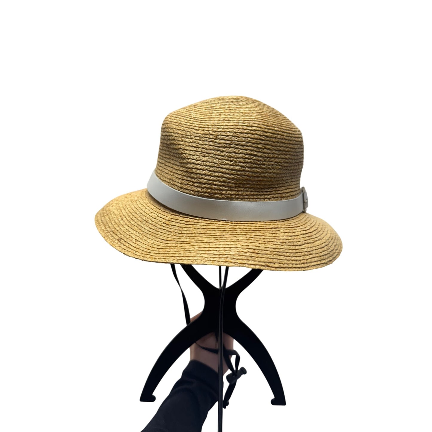 Natural Straw Hat With White Band & Adjustable Chin Strap #9380