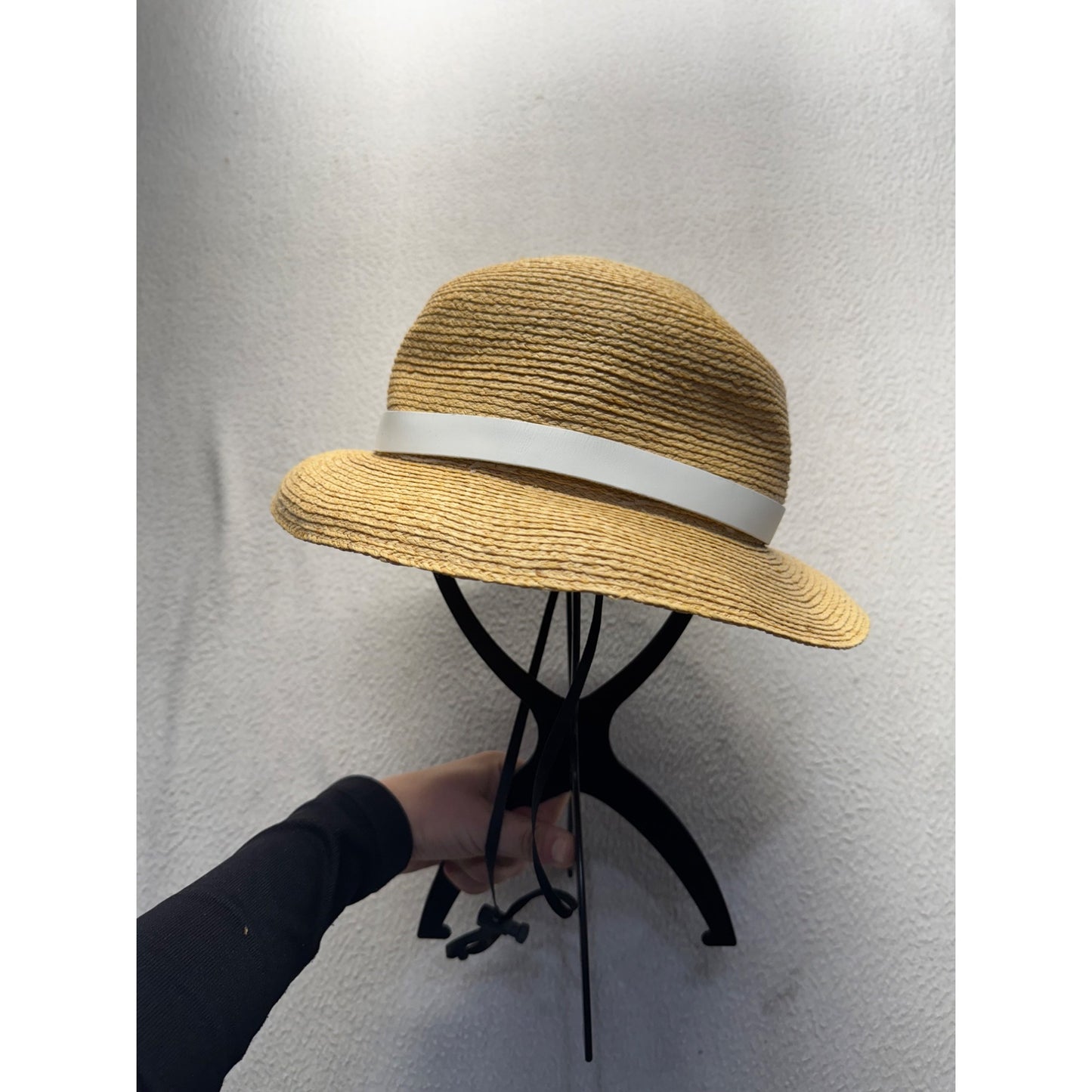 Natural Straw Hat With White Band & Adjustable Chin Strap #9380