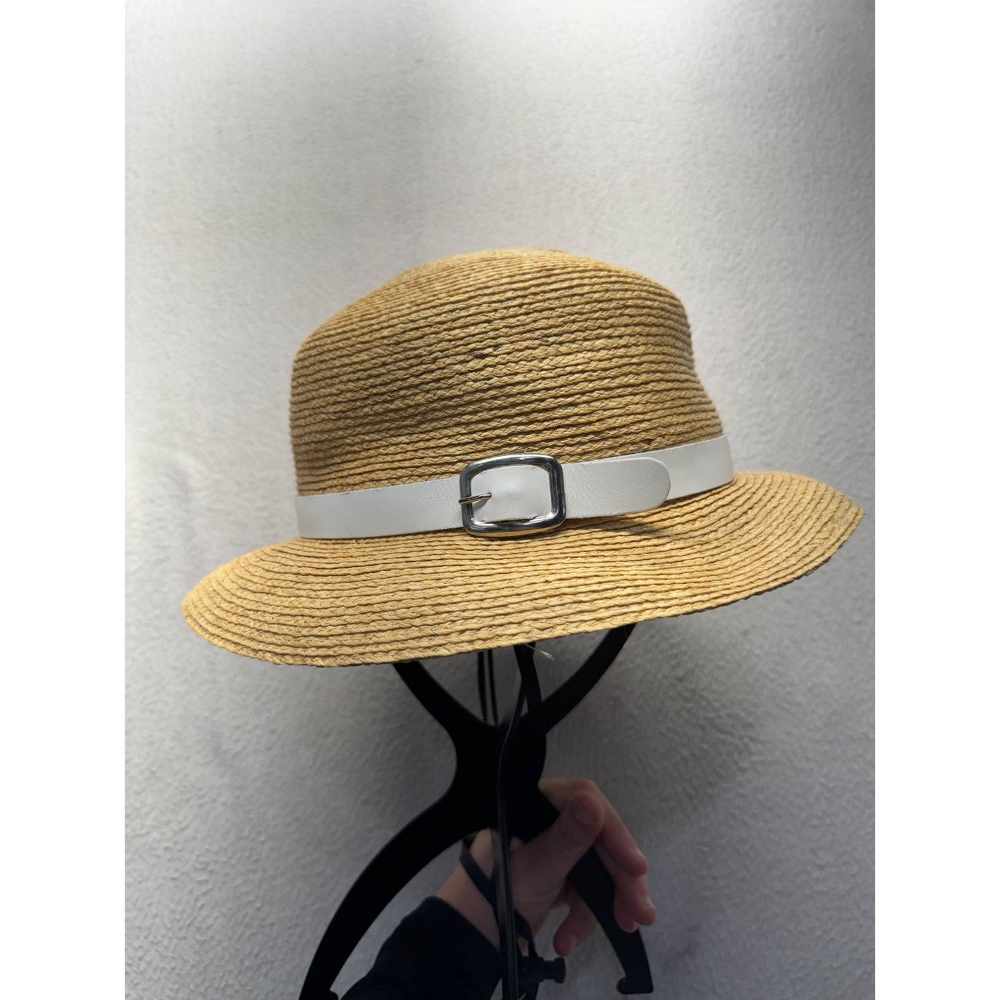 Natural Straw Hat With White Band & Adjustable Chin Strap #9380