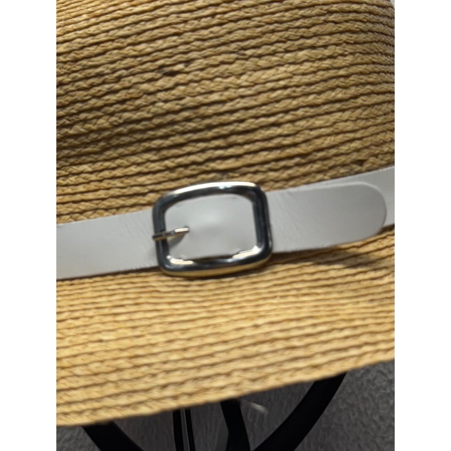 Natural Straw Hat With White Band & Adjustable Chin Strap #9380