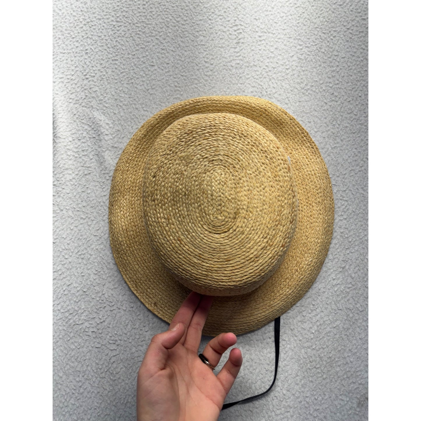 Natural Straw Hat With White Band & Adjustable Chin Strap #9380