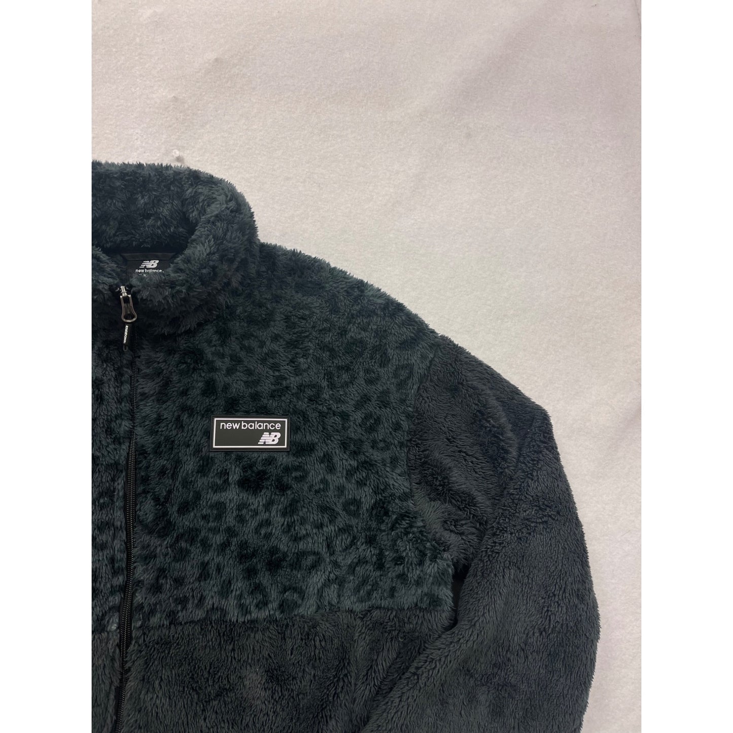 New Balance L Black Leopard Sherpa Fleece Full-Zip Jacket #8640
