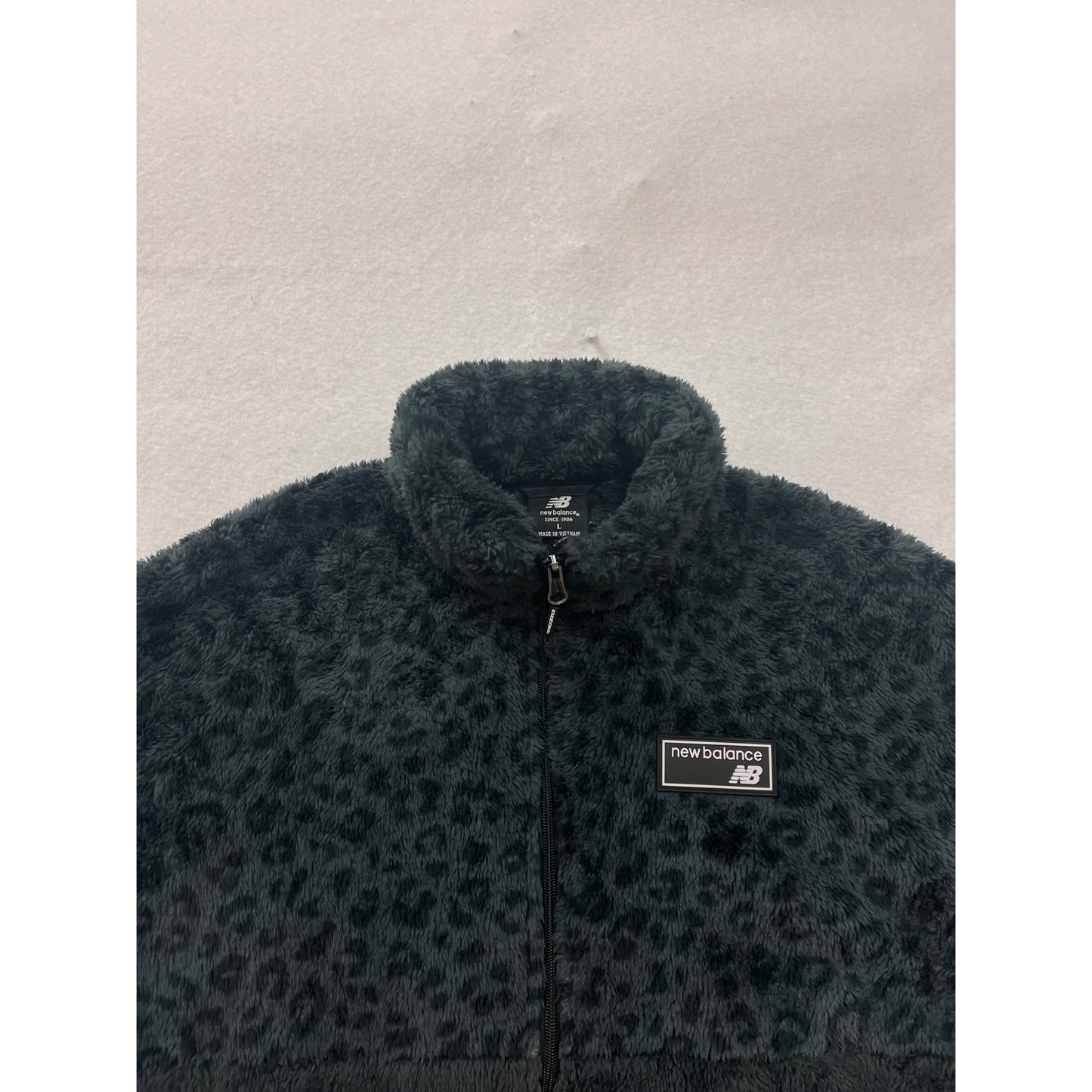 New Balance L Black Leopard Sherpa Fleece Full-Zip Jacket #8640