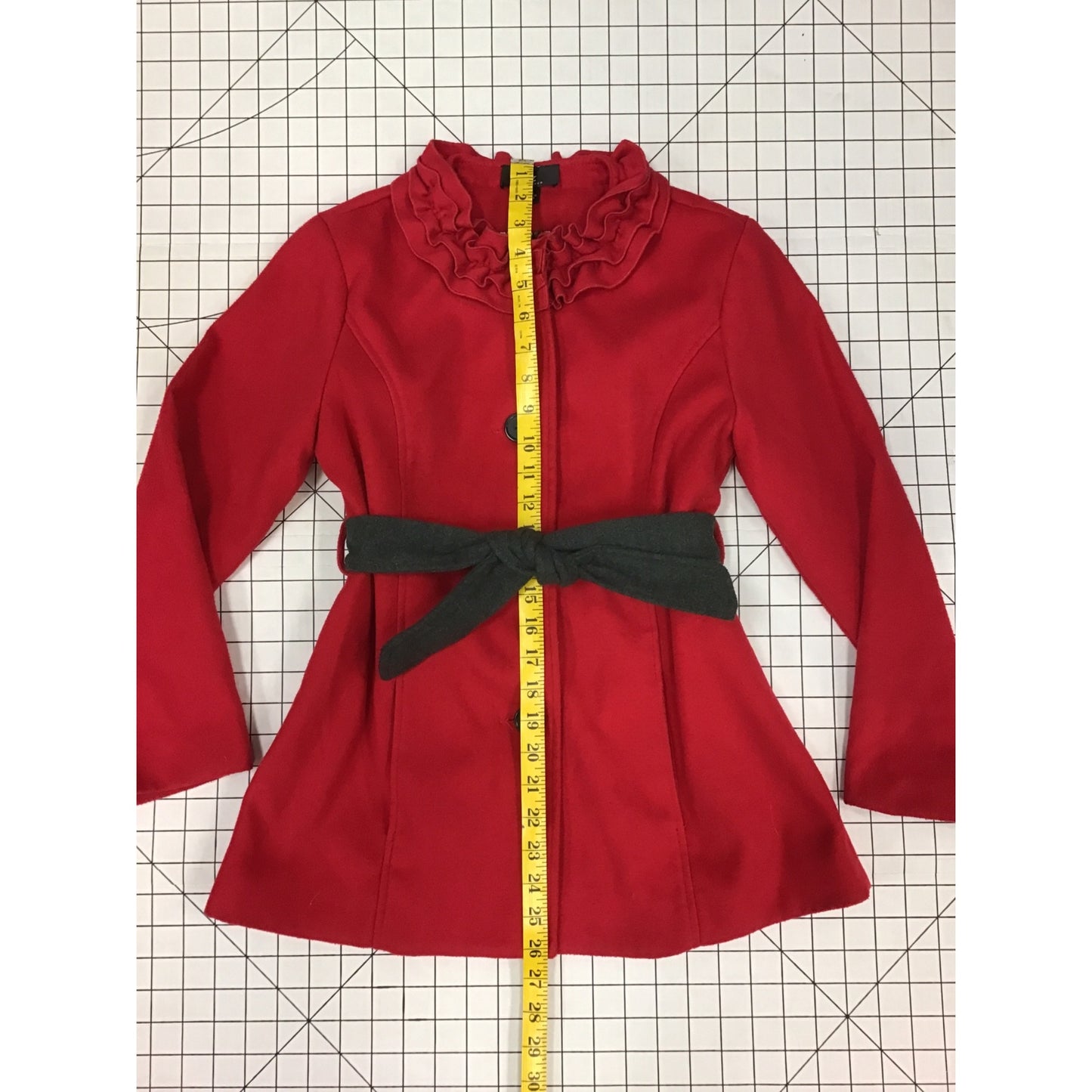 Red Ruffle Collar Belted Coat With Leopard Print Lining Womens L By Amy Byer #198