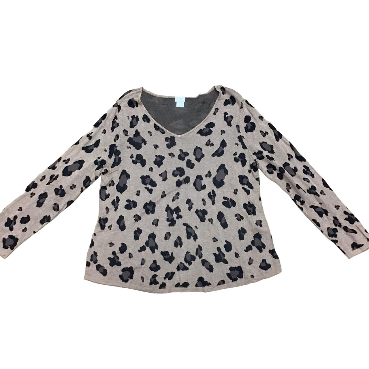 Chicos Leopard Print Long Sleeve V-Neck Sweater Size 2 #942