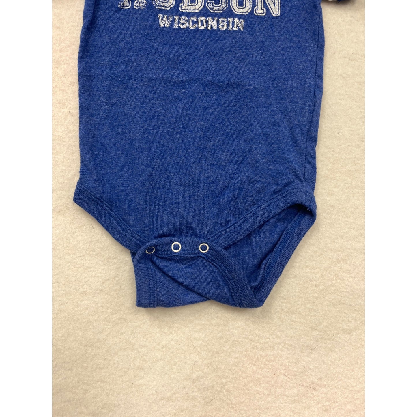 Hudson Wisconsin Blue Baby bodysuit  6M With Striped Sleeves and Snap Closure #6550