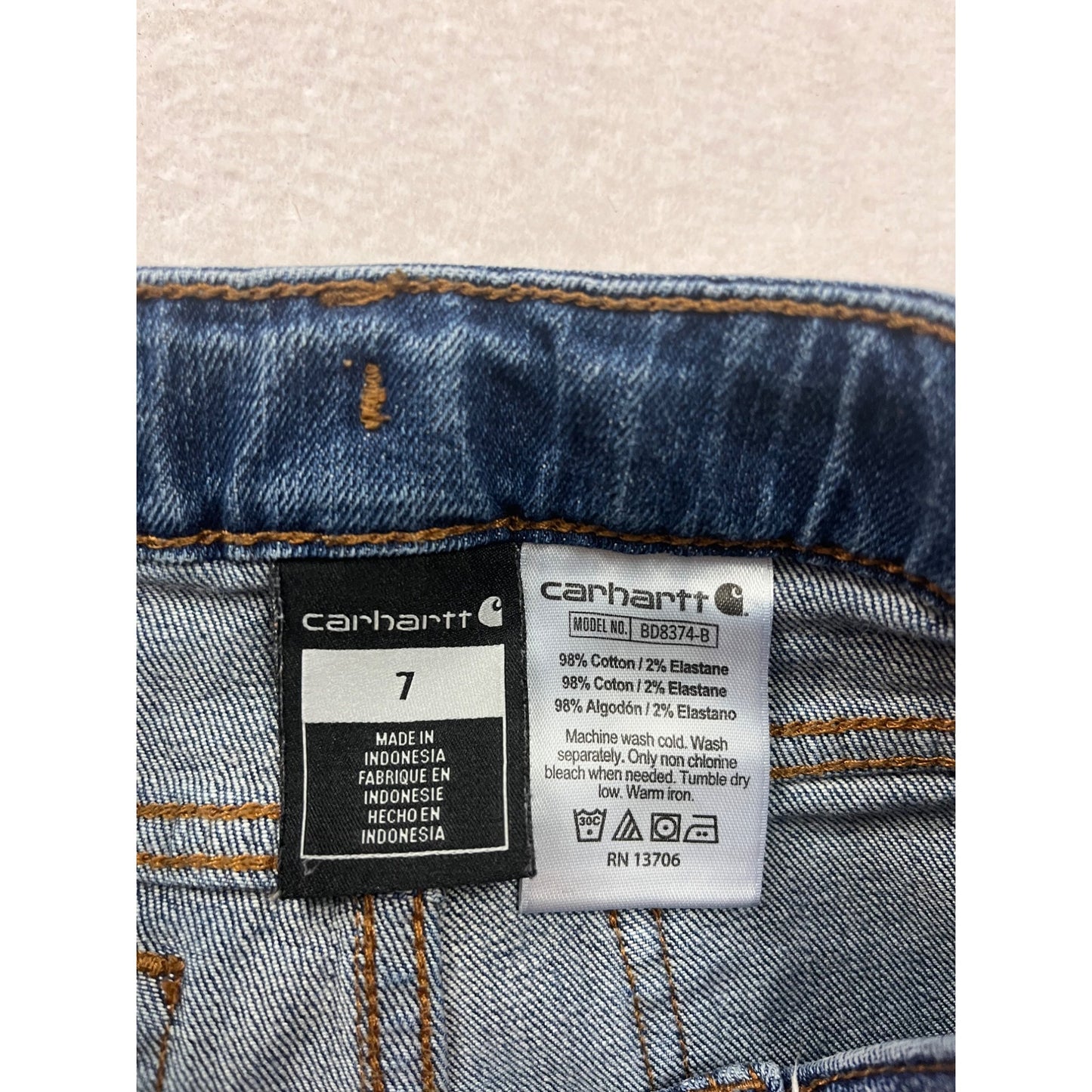 Carhartt Blue Denim Jeans Size 7 Straight Leg #8682