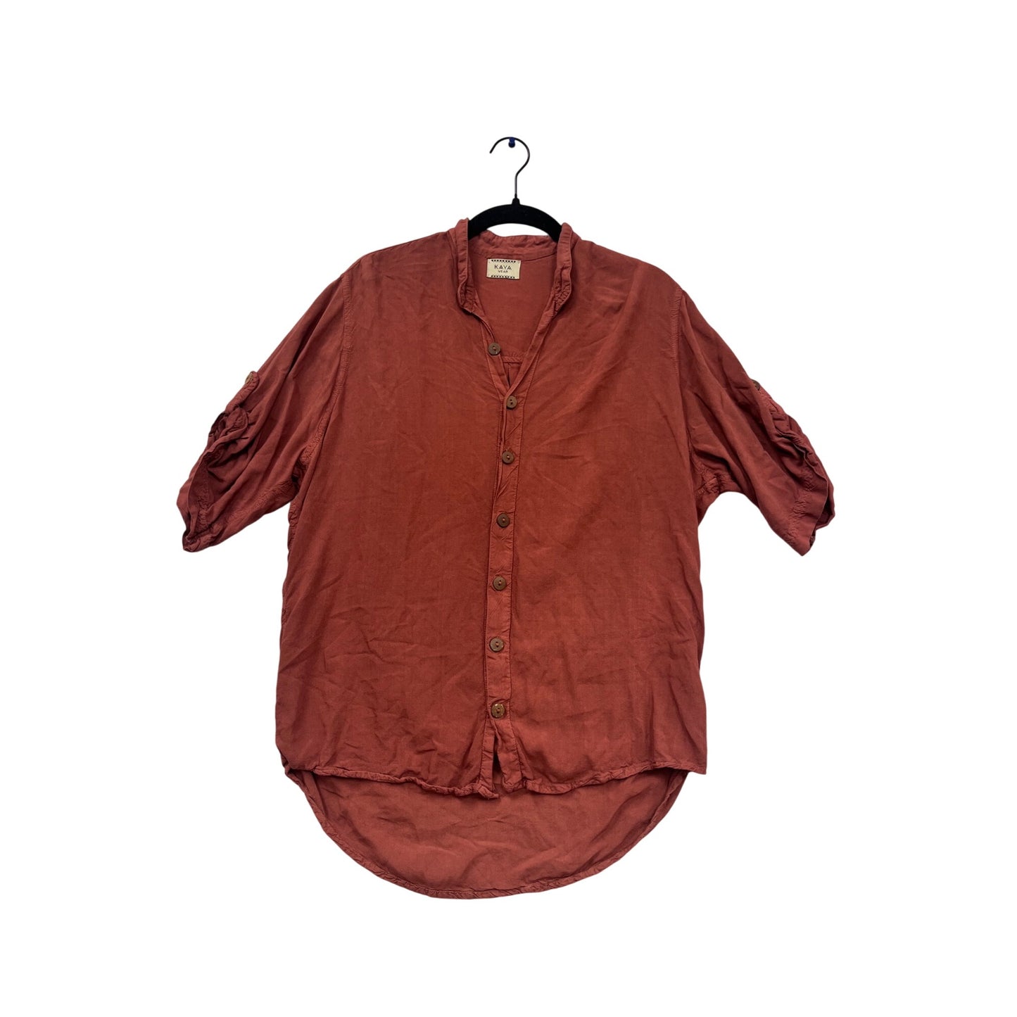 Kaya Wear Button-Up Tunic Shirt In Rust Color 3/4 Sleeve Size L #711A
