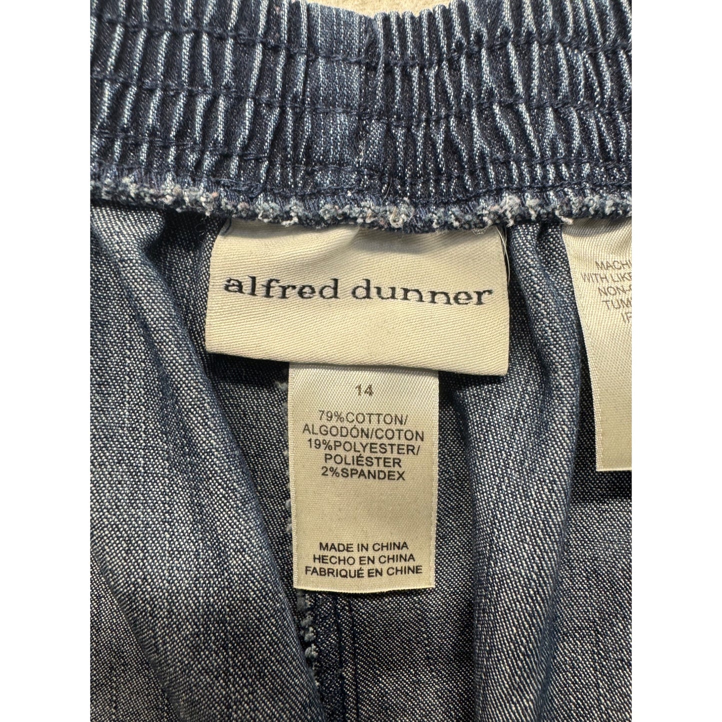Alfred Dunner Blue Denim Pull-On Wide Leg Pants Size 14 Cotton Blend #9669
