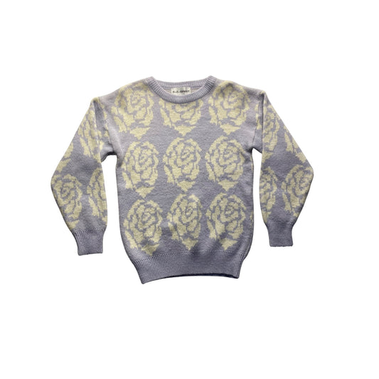 Vintage E-Z Spirit purple & ivory Floral Sweater #7279