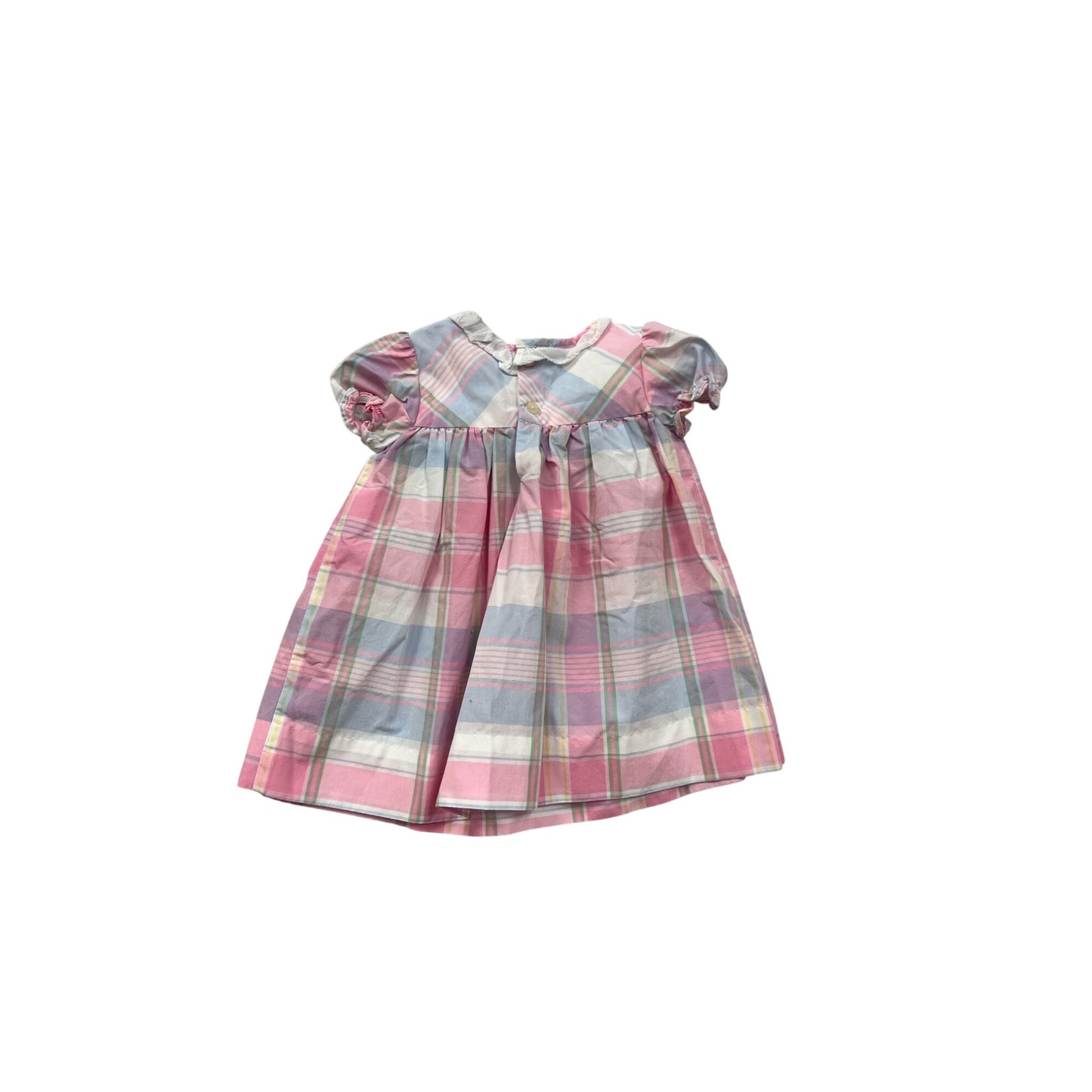 Plaid Chaps Baby Dress 6M Pink & Blue Short Sleeve #8483