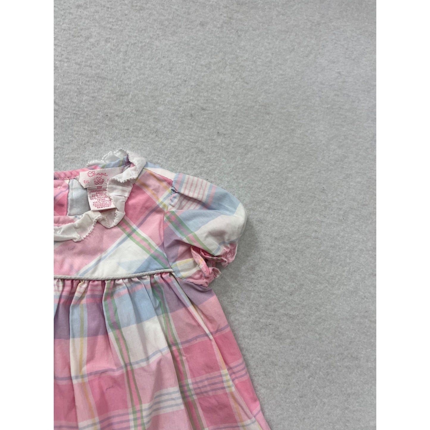 Plaid Chaps Baby Dress 6M Pink & Blue Short Sleeve #8483