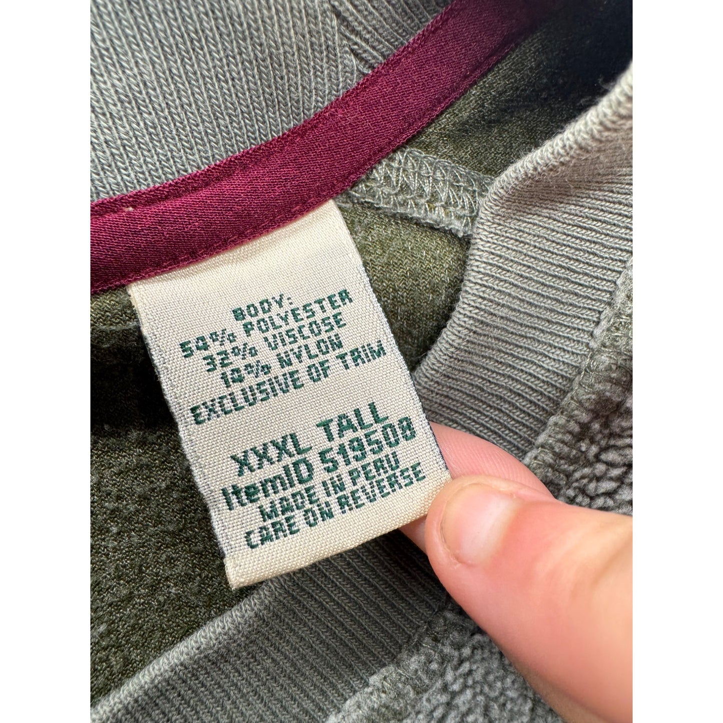 L.L.Bean XXXL Tall Gray Pullover Sweatshirt With Burgundy Accents #127B