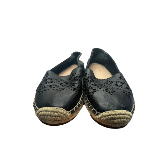 Kate Spade Black Leather Floral Cutout Espadrille Flats Size 7 #9804