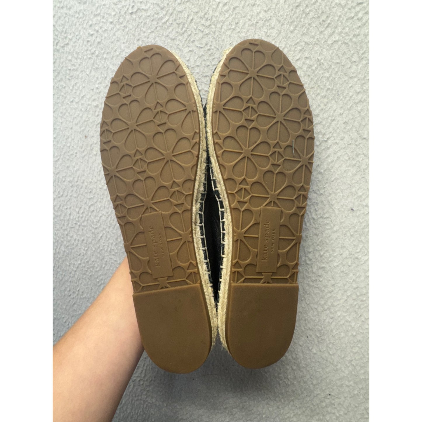 Kate Spade Black Leather Floral Cutout Espadrille Flats Size 7 #9804