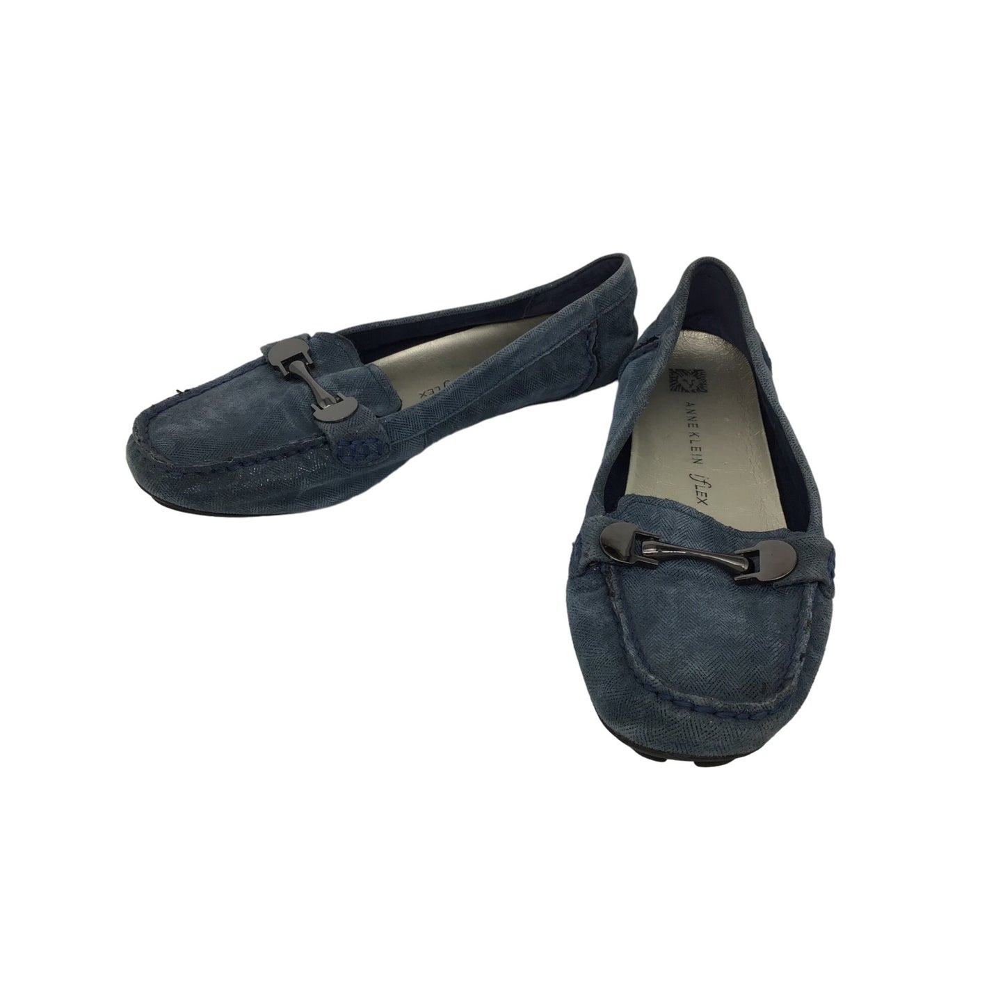 Anne Klein iFlex Womens Blue Suede Loafers With Metal Accent - Size 7.5 #213
