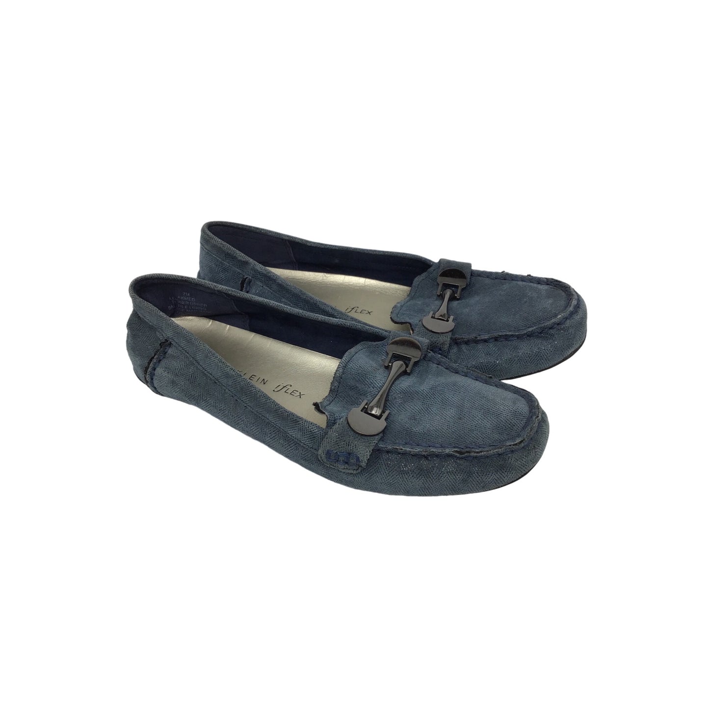 Anne Klein iFlex Womens Blue Suede Loafers With Metal Accent - Size 7.5 #213
