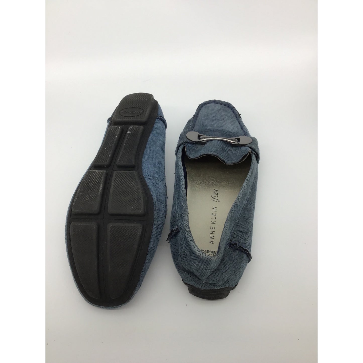Anne Klein iFlex Womens Blue Suede Loafers With Metal Accent - Size 7.5 #213